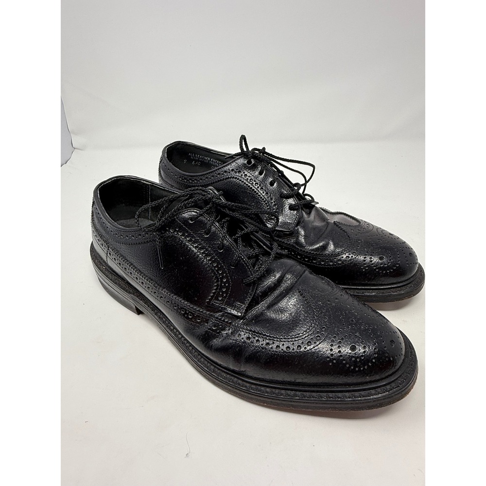 Hanover 3365 Mens Black Pebbled Leather Longwing Brogue Wingtip Derby Shoes 8 C